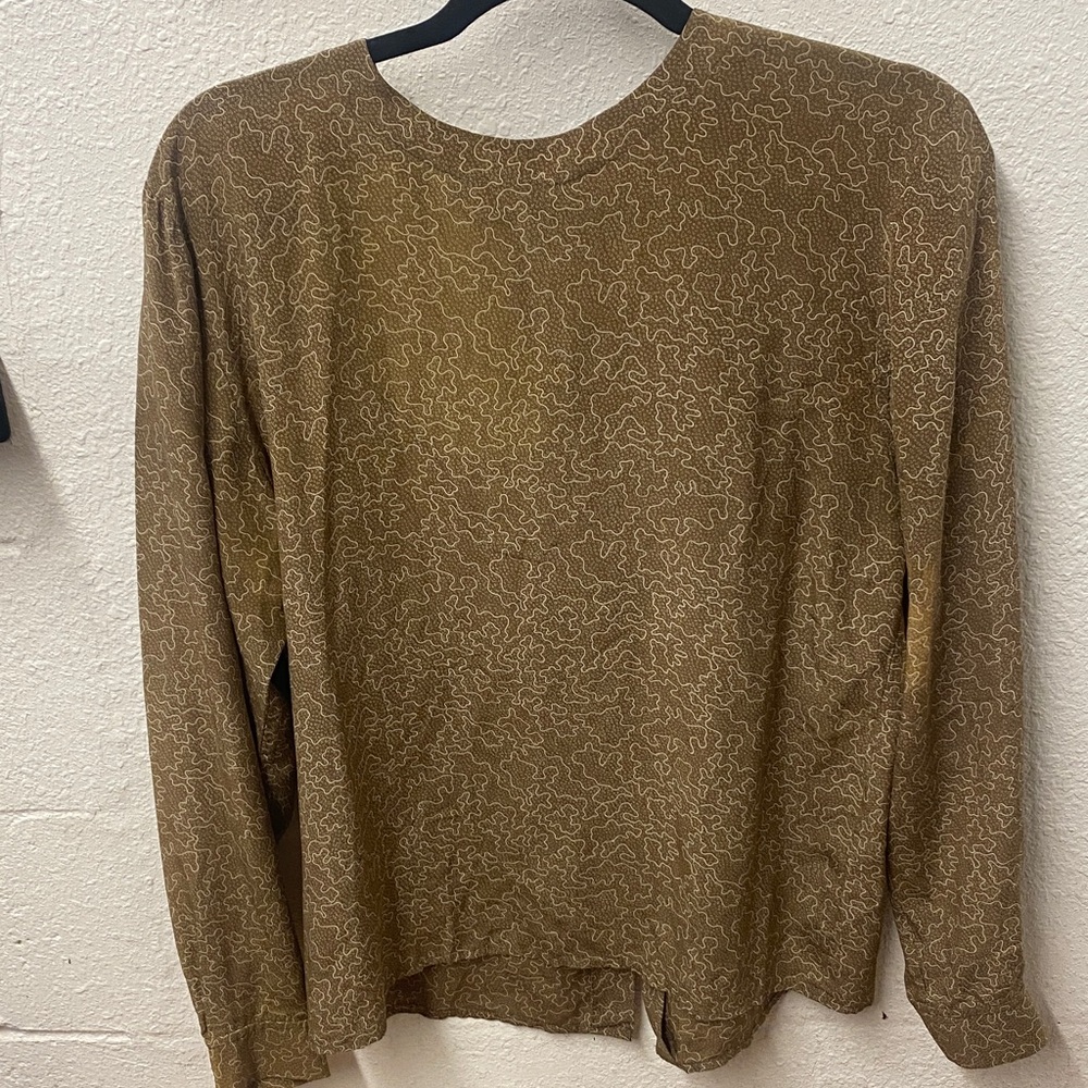Christian Dior- Vintage 80s - 100% Year Golden Tan Patterned Blouse - As Is